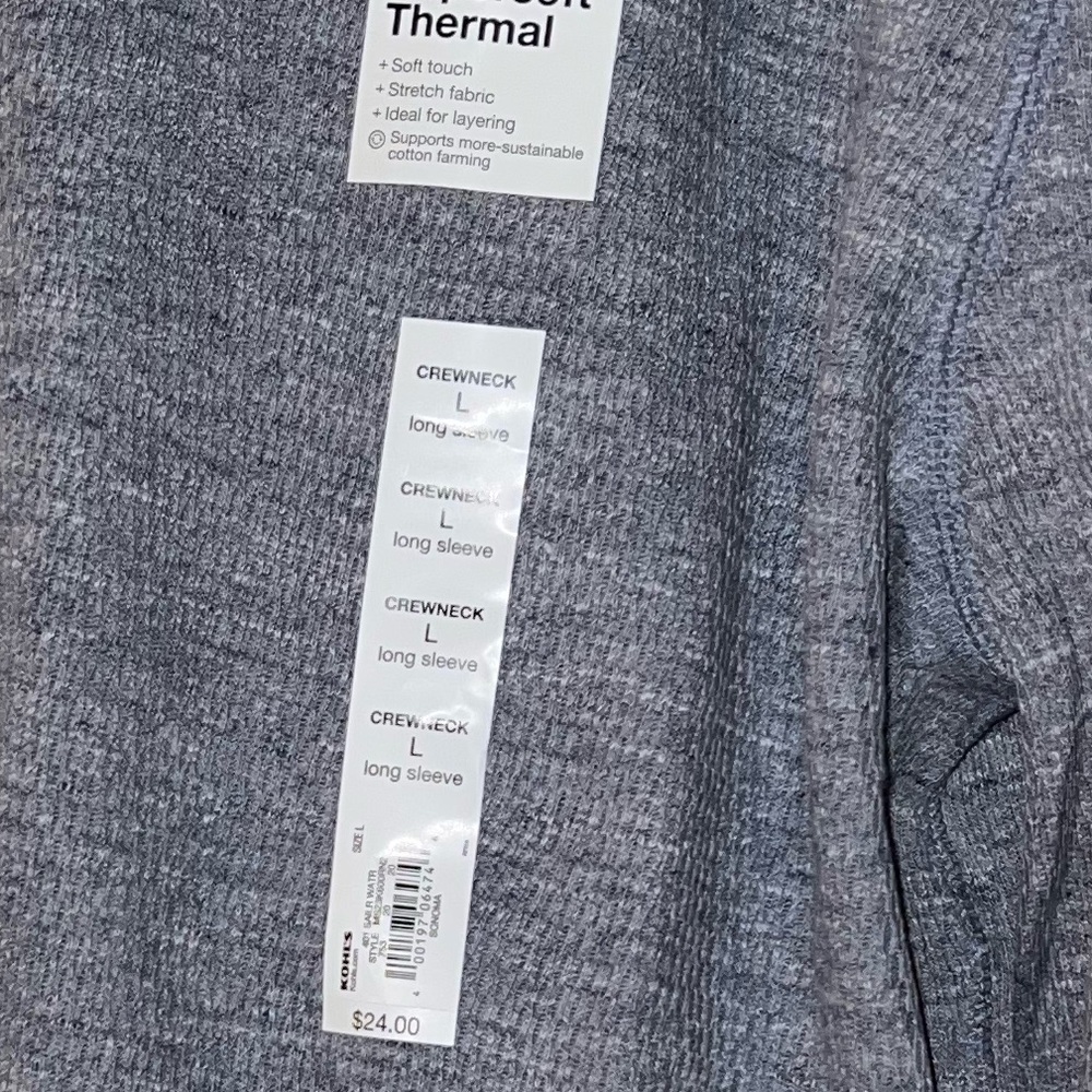 NWT Men’s Sonoma Supersoft Thermal Crewneck Long Sleeve Size L - Picture 3 of 3